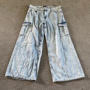 GAP 20/35R Women's Acid Wash Denim Cargo Jeans Wide Leg